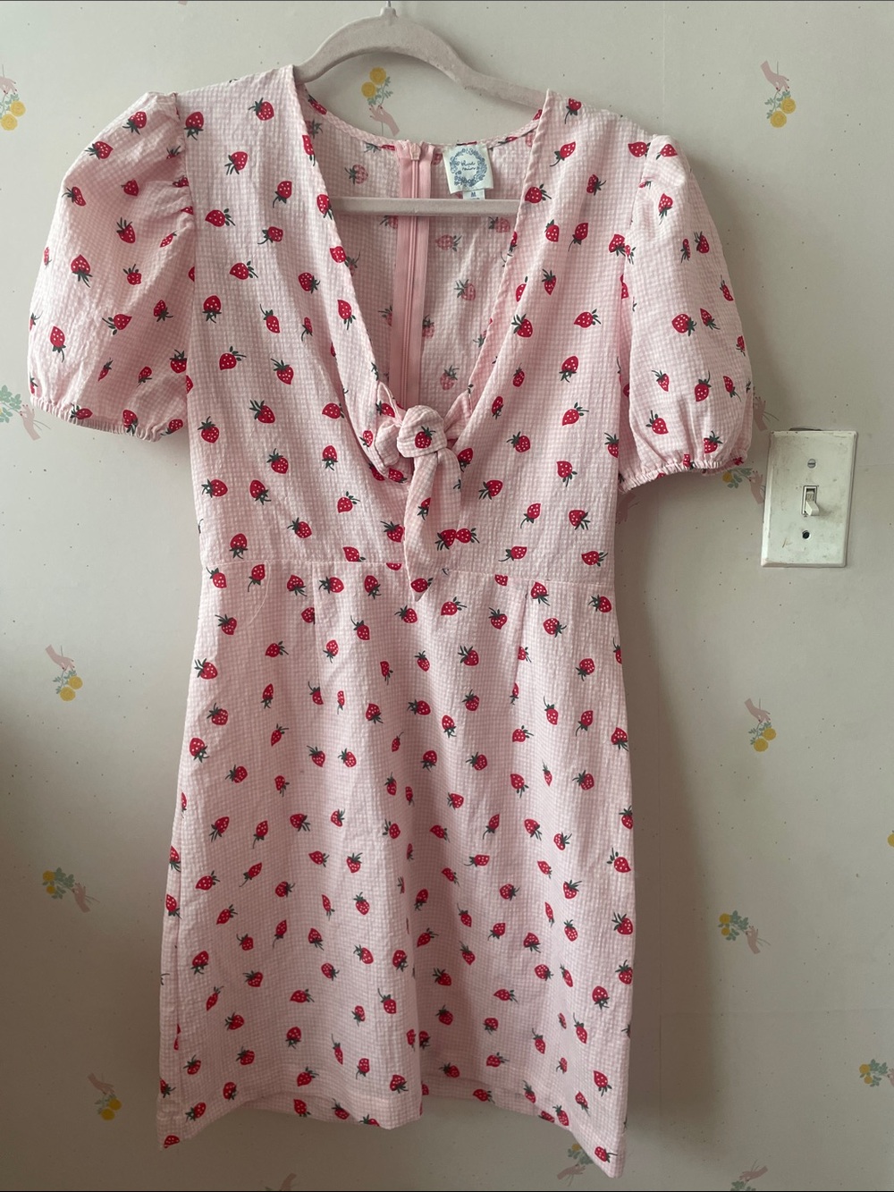Blue Rain Pink Strawberry Knot-Front Mini Dress